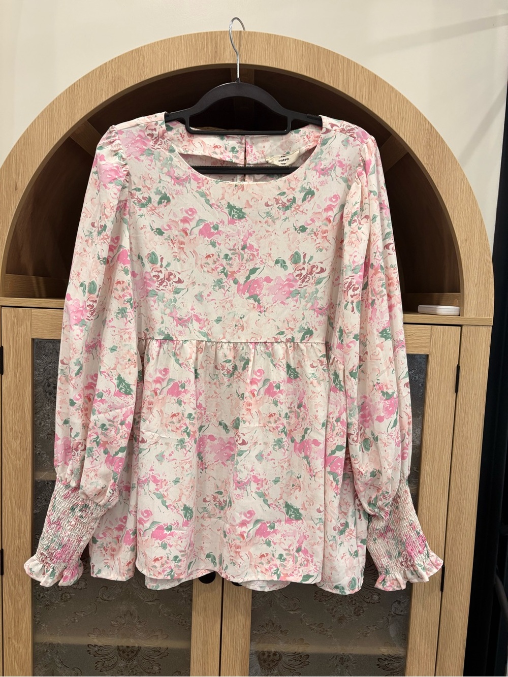 entro Pink and Cream Floral Peplum Blouse